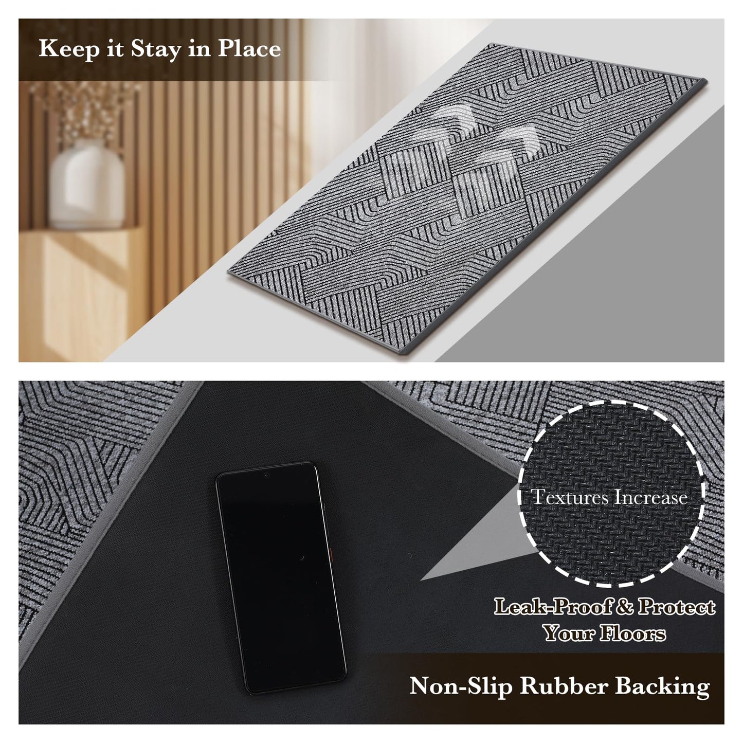Naoloture Indoor Door Mat 30"x47" Large, Low-Profile Welcome Front Door Mat Indoor Entrance, Non Slip Rubber Backing Inside Doormat Washable Entryway Dirt Resistant & Absorbent Entry Mat, Light-Gray