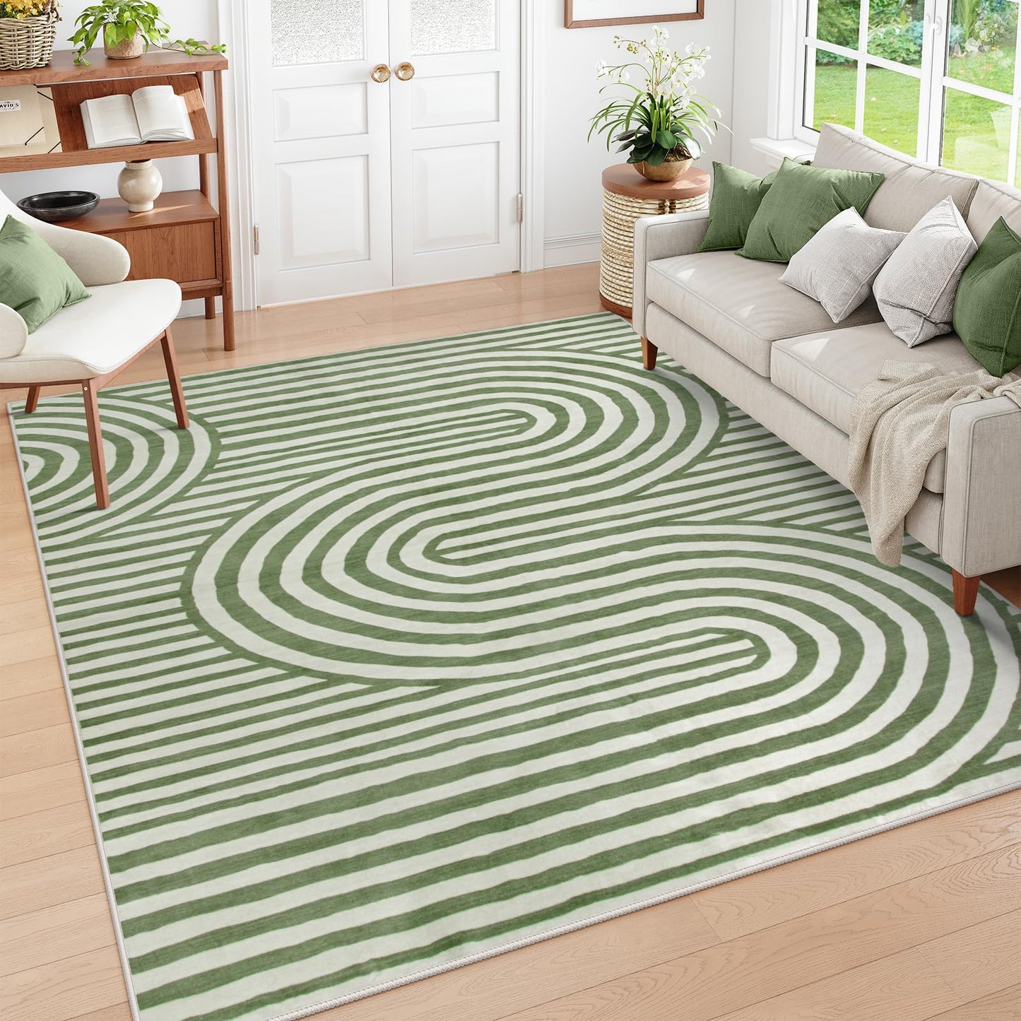 Lahome Green Washable Rug 5x7, Soft Kids Bedroom Rug Mid Century Modern Area Rugs for Living Room, Non-Slip Ultra-Thin Stain Resistance Abstract Rug for Nursery Large Playroom Office Alba(5'X7',Green)