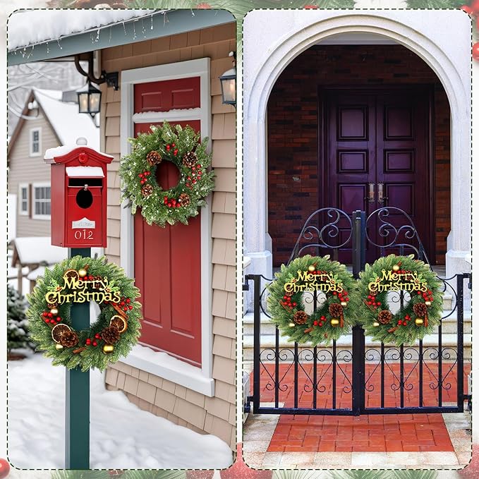 Zeyune 4 Pcs Christmas DIY Green Wreath 14 Inch Artificial Christmas Wreaths Faux Plain Wreaths for Decorating Front Door Window Room Farmhouse Xmas Party Indoor Outdoor (Novel Style)