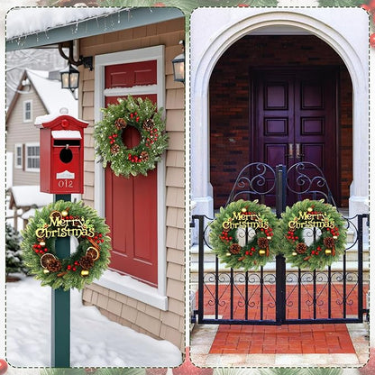 Zeyune 4 Pcs Christmas DIY Green Wreath 14 Inch Artificial Christmas Wreaths Faux Plain Wreaths for Decorating Front Door Window Room Farmhouse Xmas Party Indoor Outdoor (Novel Style)