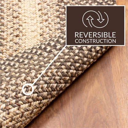 Super Area Rugs Braided Rugs 2X3 Farmhouse Kitchen Rug - Ridgewood Braided Rug for Living Room - Reversible - Indoor/Outdoor - Made in USA - Brown Velvet/Beige, 2' X 3' Oval