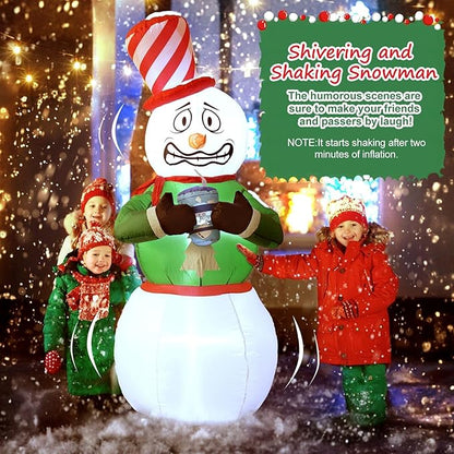 Elegear 6FT Animated Snowman Christmas Inflatables Outdoor Decorations, Shivering Snowman Inflatable Outdoor Built-in LEDs, Funny Christmas Blow Up Yard Decorations for Xmas Party Indoor Outdoor