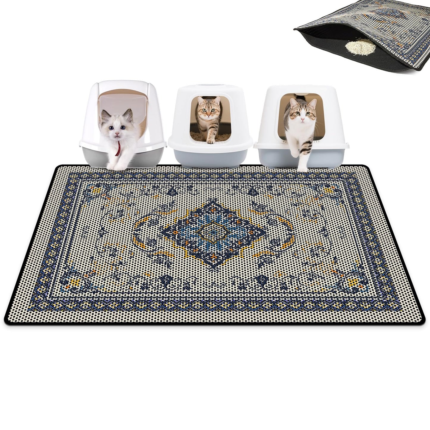 Hedgeink Cat Litter Mat 26.8"x46.5" Double Layer Waterproof Litter Box Mat Washable Litter Trapping Mat