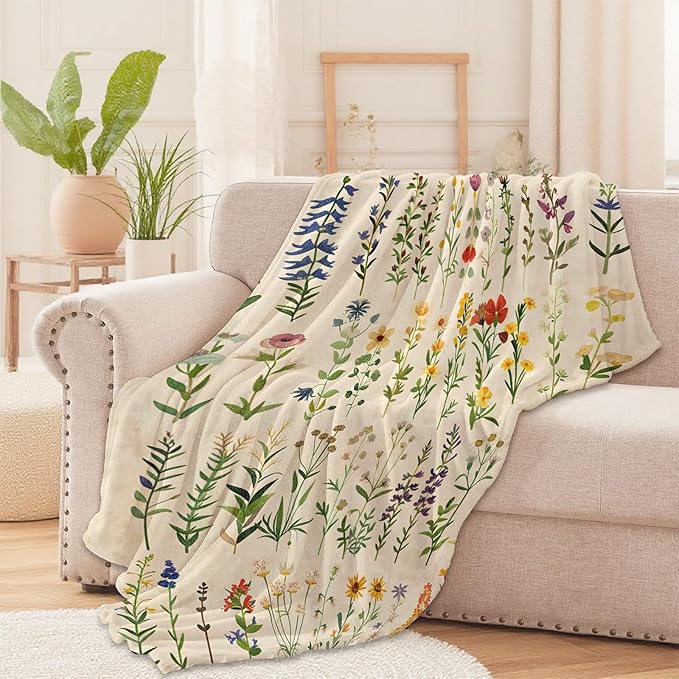 Wildflower Botanical Throw Blanket for Boys Girls Kids Adults Women, Fuzzy Warm Soft Cozy Flannel Blankets Gifts for Bedroom, Couch, Travel, Home Decor 40x50 in