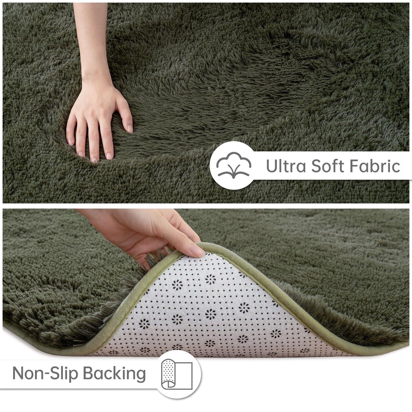 Goideal Fluffy Rug for Bedroom Living Room, 5x7 Olive Green Area Rugs, Faux Fur Shag Modern Carpet Ultra Soft Girls Boys Room Home Decor, Solid