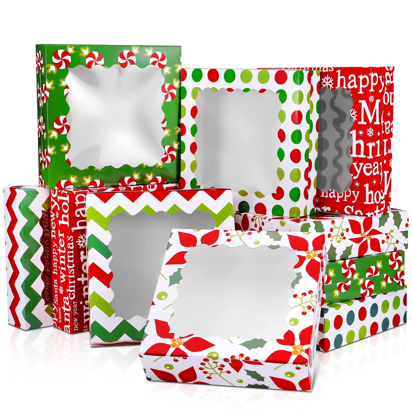 Czlotyh 30 Pcs Christmas Cookie Boxes with Window 9 x 9 x 2.5 inch Xmas Treat Boxes Candy Bakery Cupcakes Desert Container for Pastries Packaging Christmas Party Supplies Gift Giving