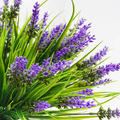 12 Bundles Artificial Plants Outdoor, 18.2" UV Resistant Faux Monkey Grass Greenery Stems No Fade Faux Plastic Flowers Shrubs for Home Weddings Garden Porch Front Patio Office Decor - Purple