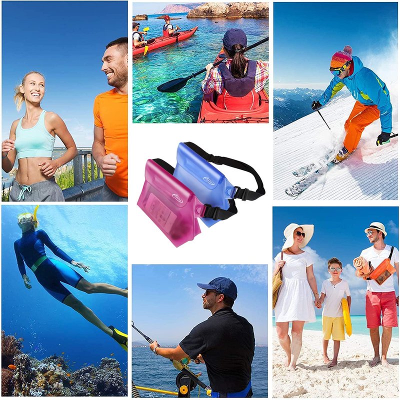 AiRunTech Waterproof Fanny Pack, Beach Cruise Vacation Essentials, Waterproof Pouch Protect Phone Passport Valuables Dry Safety, Paddle Board Kayaking Boating Swimming Accessories-2 Pack（Blue + Pink）