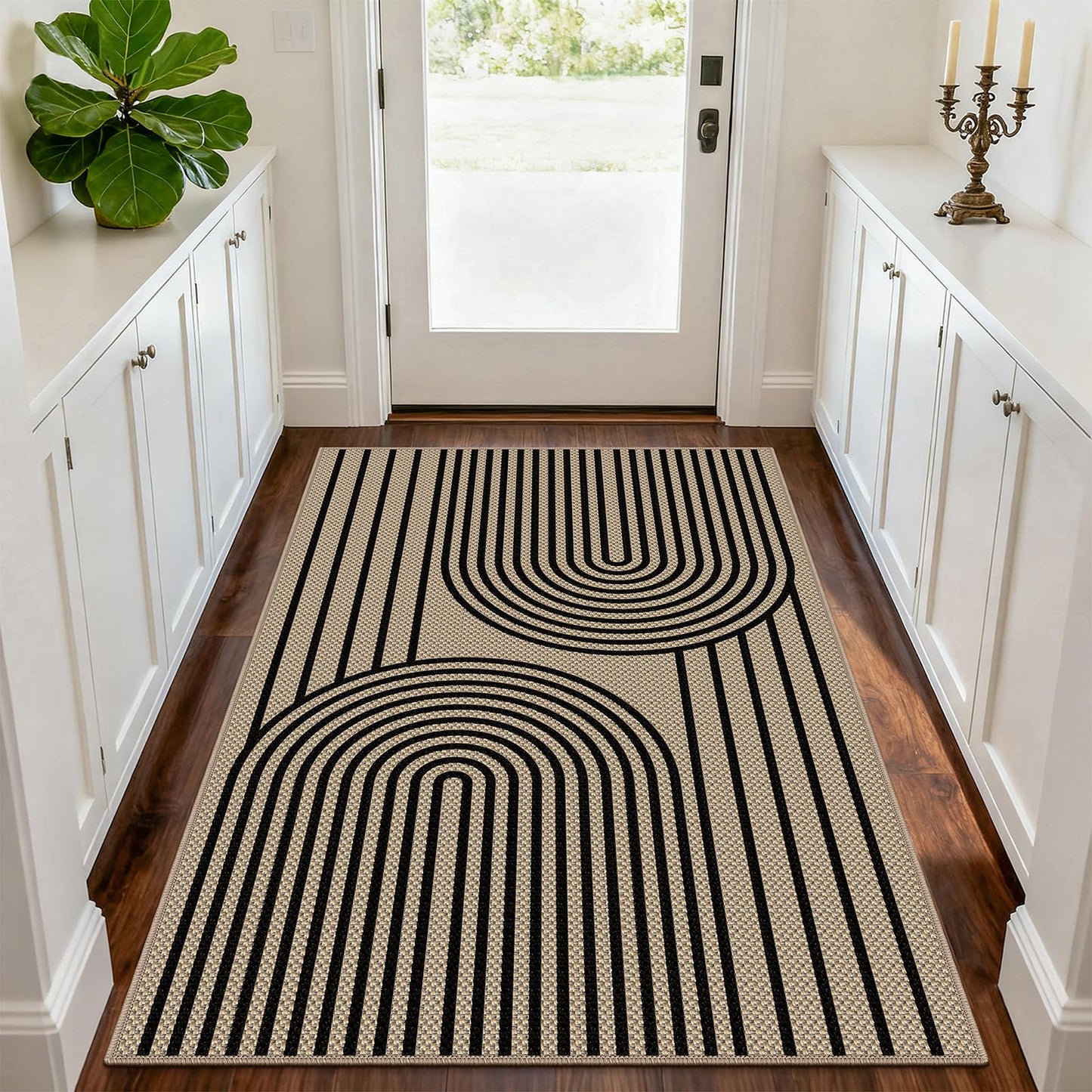 VSIWB Easy Jute Rugs for Entryway, 3' x 5' Indoor Outdoor Rug, Black Farmhouse Washable Ultra-Thin Non-Slip Area Rug for Foyer, Backdoor, Living Room, Kitchen, Bedroom, Balcony