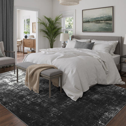 DCX Abstract Area Rug 8x10, Washable Black Modern Rug for Living Room, Kid & Pet Friendly with Rubber Back Non Slip, Soft Low Pile Carpet, Stain Resistant Rug for Bedroom, Office, Dining Room