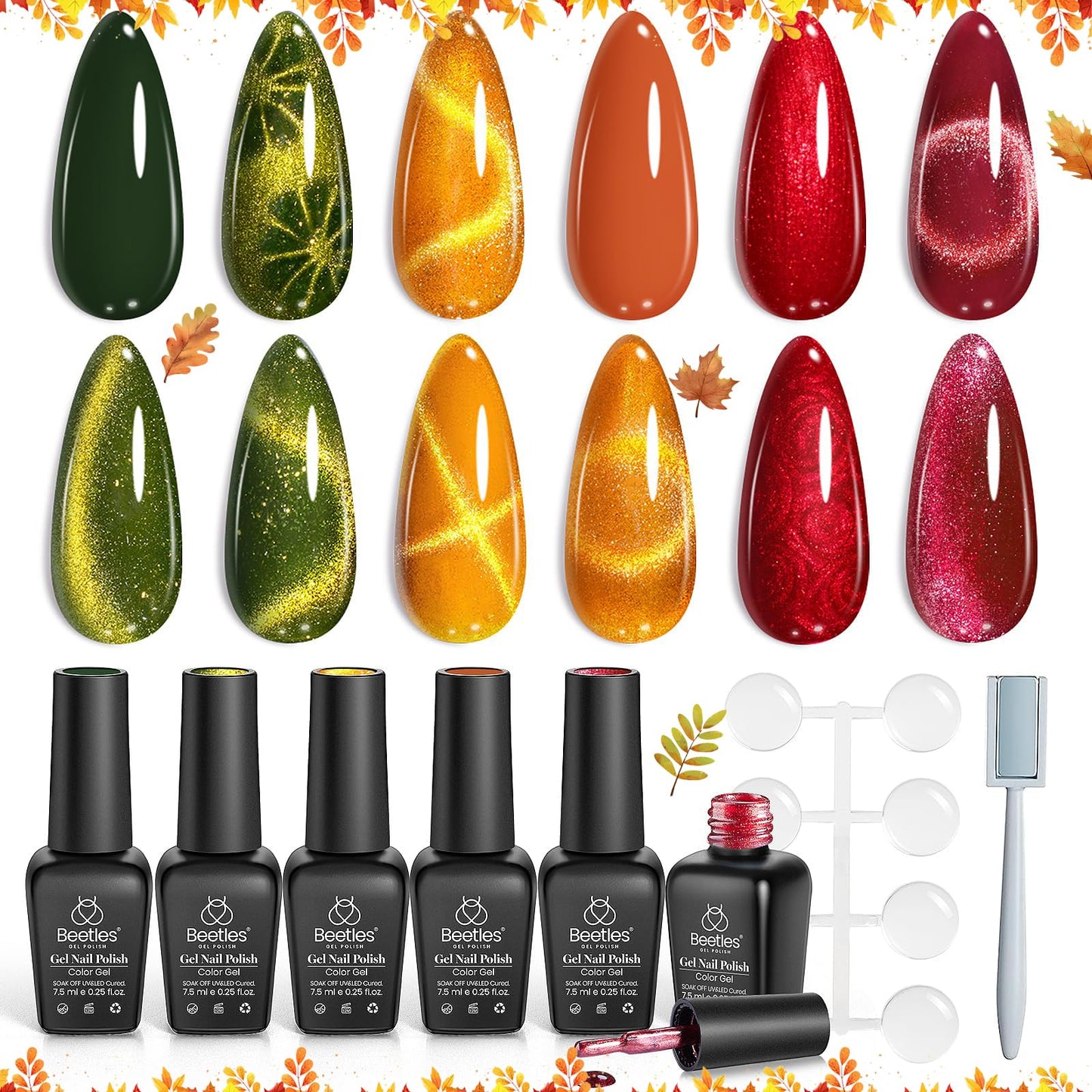 Beetles Halloween Gel Nail Polish Set – Wicked Mystic 8 Colors Gel Polish Kit, Gold Silver Black Green Blue Cat Eye Purple Red Glitter with Nail Art Accessories UV LED Soak Off Manicure Gift for Women