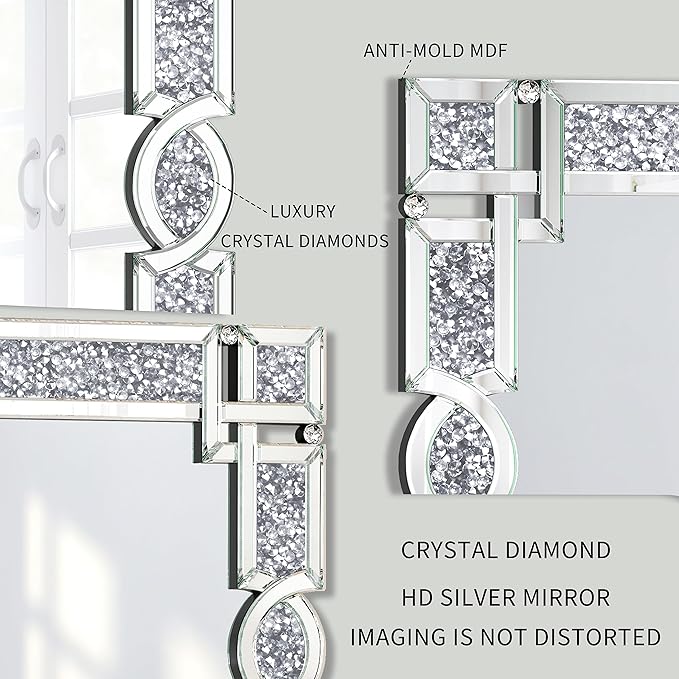 ENENE Crystal Mirrors Full 63"(H) Crushed Diamond Full Body Mirror Silver Long Floor Standing Mirror for Bedroom Living Room Bathroom Wall Mounted