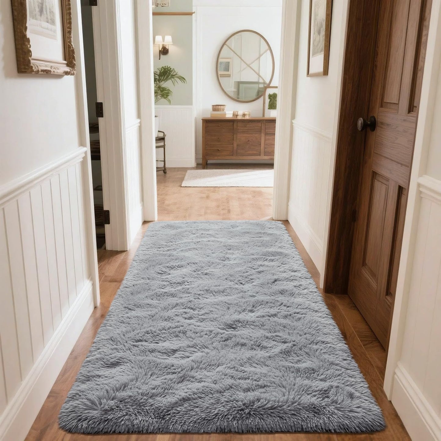 Rtizon Runner Rug for Bedroom, 2x6 Soft Shag Fluffy Area Rugs for Girls Boy's Room, Plush Shaggy Carpet with Non-Slip Bottom for Living Room Dorm, Grey