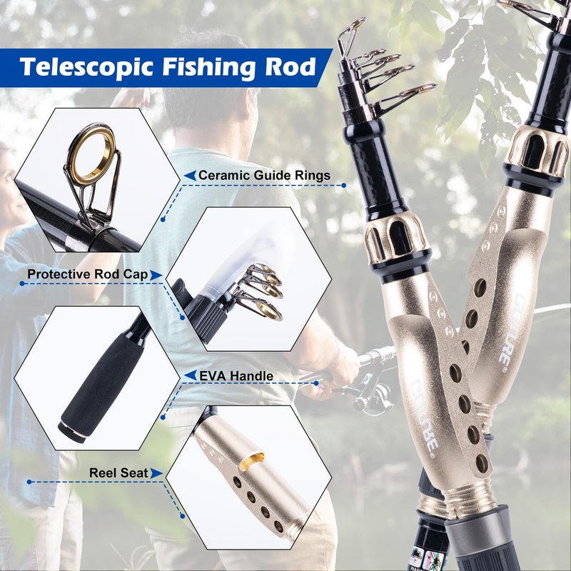 Goture Fishing Rod and Reel Combo - 7FT Carbon Fiber Telescopic Fishing Pole - Spinning Reel 9+1 Shielded Bearings Stainless Steel BB - B