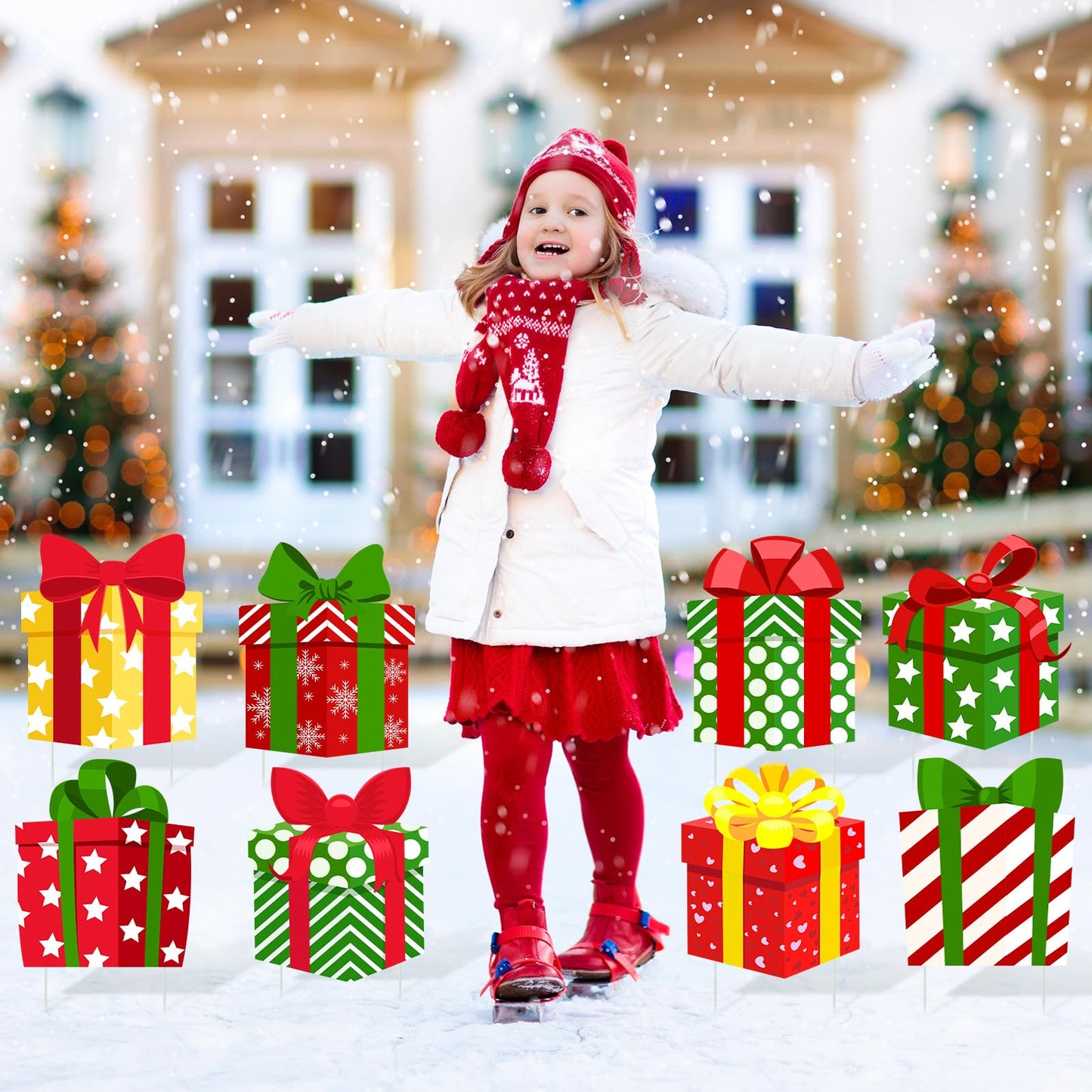 Soaoo 12 Pcs Christmas Decoration Outdoor Yard Sign with Stakes Xmas Lawn Sign Box Sign Decor for Home Outdoor Pathway Walkway Lawn Patio Yard Garden Party Supplies