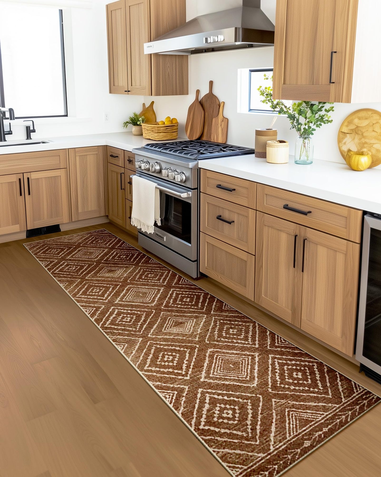 BESTSWEETIE Area Rug 2x6 Rug Machine Washable Non-Slip Low Pile Print Pattern Western Rug for Living Room Bedroom Entryway Tribal Series -Yellowbrown/Cream