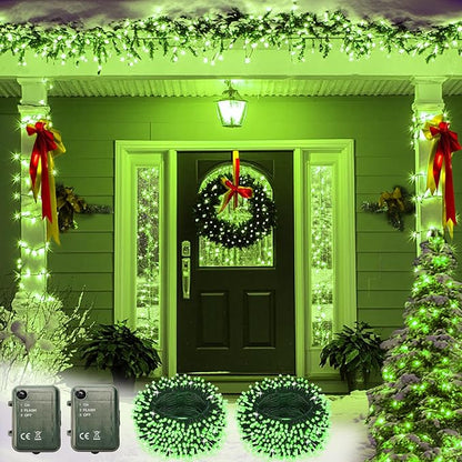 Green Halloween String Lights Battery Powered, 2 Pack Total 33 FT 100 LED Christmas String Lights for Indoor Outdoor Decoration, Twinkle Fairy Light for Party Room Xmas Tree