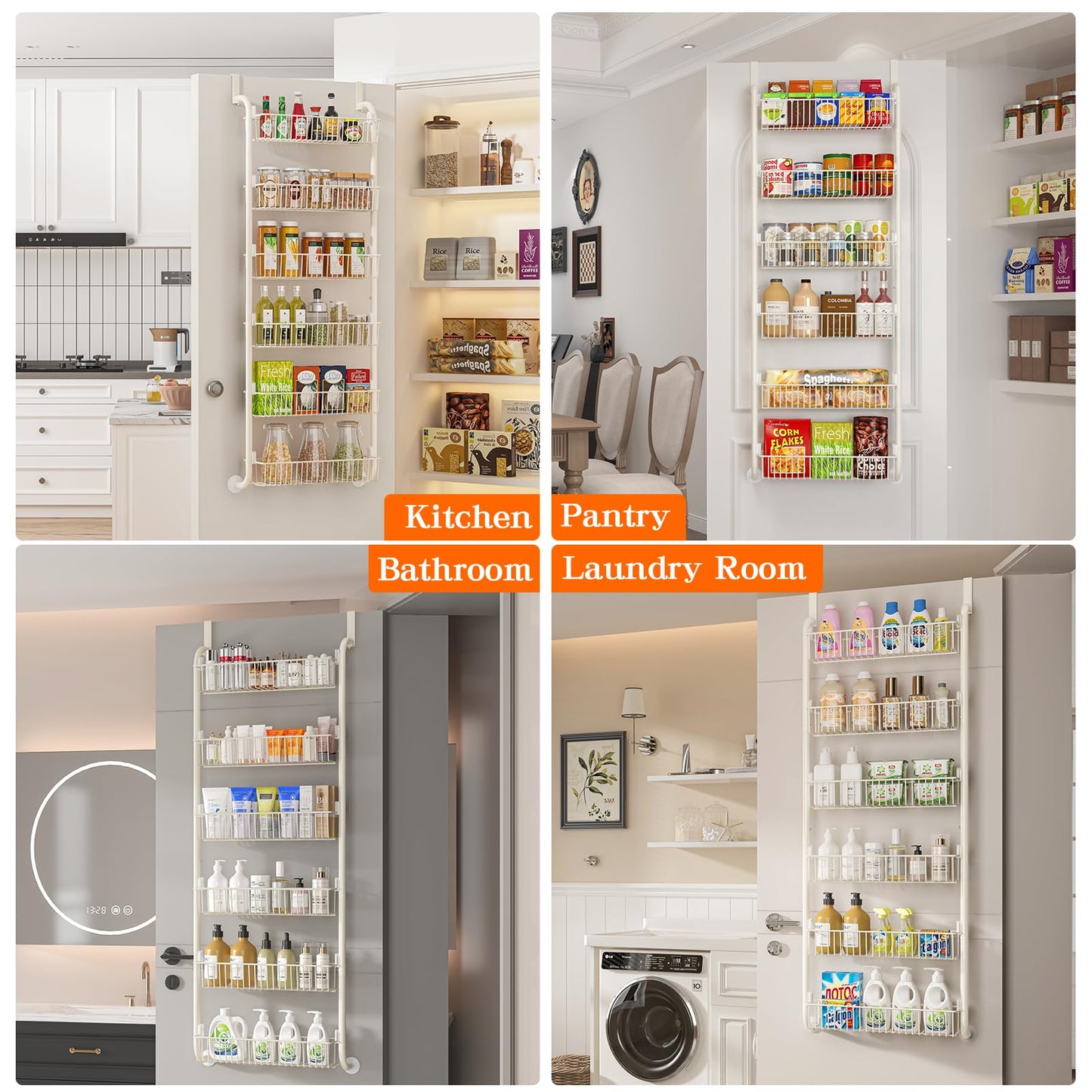 MIAOLI Over The Door Pantry Organizers and Storage, 6-Tier Spice Rack, Home & Kitchen Storage Shelves for Cabinet, Large Capacity Hanging Seasoning Organizer, Laundry Room Organization, Black