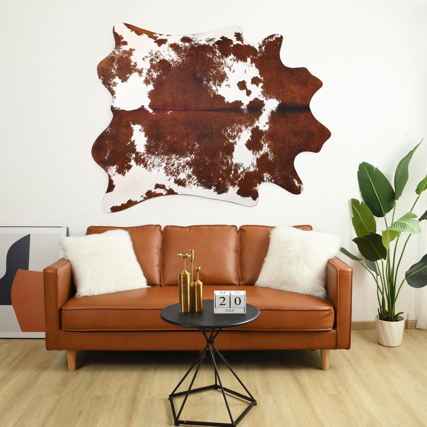LYENDOS Cowhide Rug 5.2 x 6.3 Feet, Cow Hide Durable No-Slip Backing, Faux Cowhide Thickened Elastic, for Bedroom Living Room Home Office Western Decor