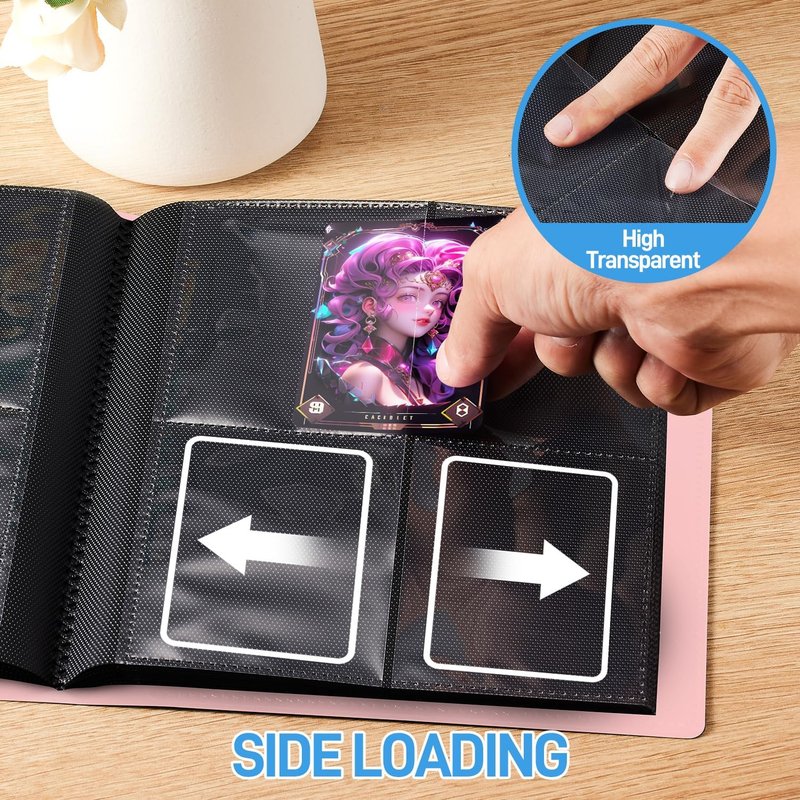 Trading Card Binder - Upgraded 4-Pocket Mini Album with 160 Pockets | Pink Card Book Holder