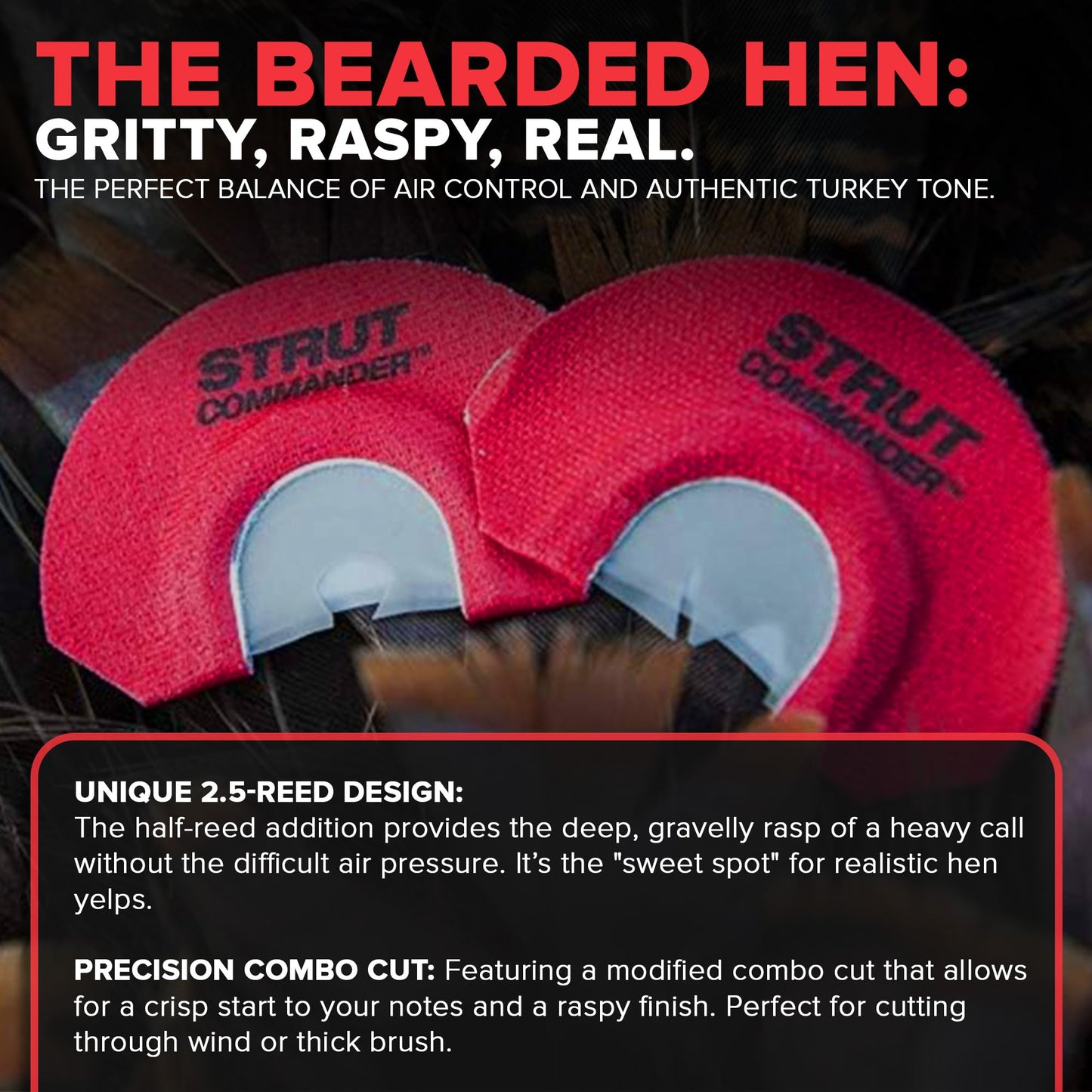 Strut Commander Turkey Mouth Call | Must Have Hunting Accessory | Turkey Hunting Reed Realistic Sound Mouth Call, Bearded Hen Call