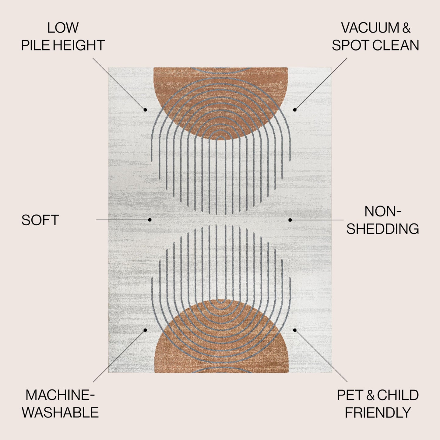 JONATHAN Y Machine Washable Cream/Terra Indoor Area Rug 4X6 ft, Kallax Geometric Modern Low-Pile for Living Room, Bedroom, Kitchen, Office, Easy-Cleaning, Pet-Friendly, Non-Shedding WSH311A-4