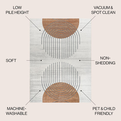 JONATHAN Y Machine Washable Cream/Terra Indoor Area Rug 4X6 ft, Kallax Geometric Modern Low-Pile for Living Room, Bedroom, Kitchen, Office, Easy-Cleaning, Pet-Friendly, Non-Shedding WSH311A-4