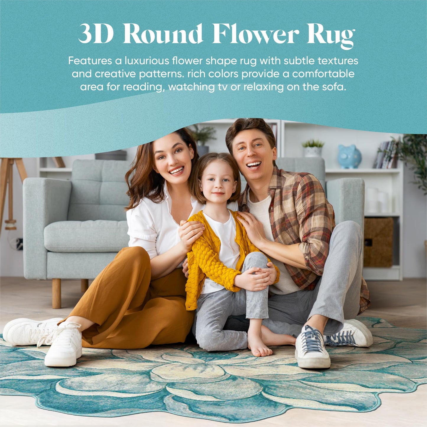 Flower Rug 2ft Round Area Rugs Cute Plush Flower Shaped Rug Circle Girly for Bedroom Floor Living Room Carpet 301 Blue