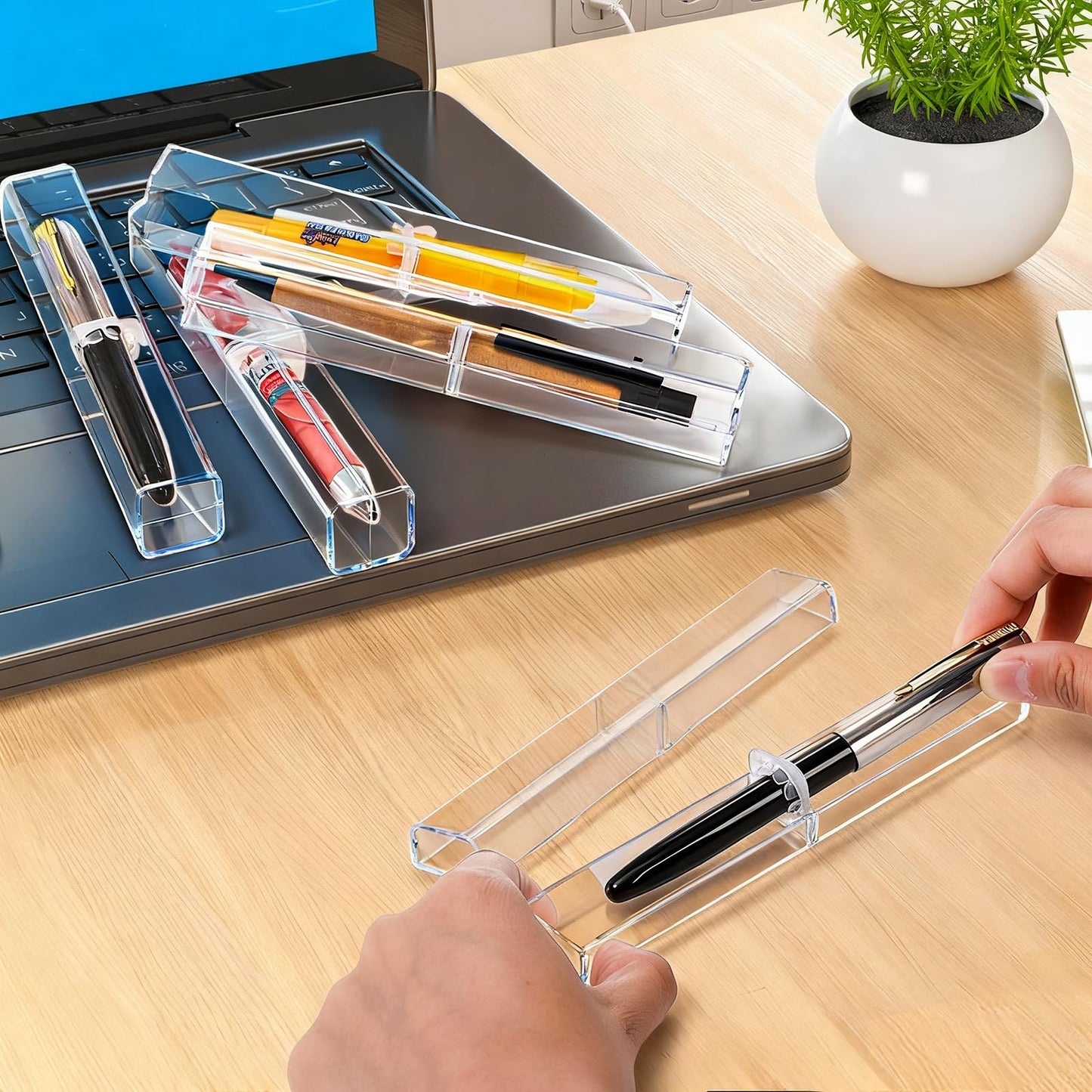 Mezchi 50 Pack Acrylic Pen Gift Boxes, Clear Pen Gift Box, Empty Pen Cases, Reusable Plastic Pen Display Case for Single Pen, School Office Supplies