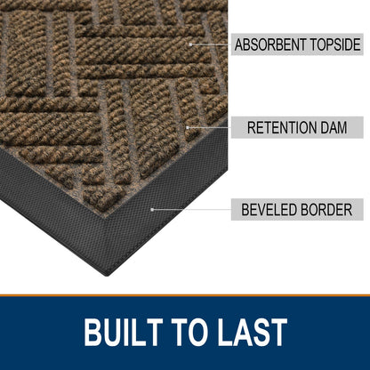 OLANLY Indoor Outdoor Mat, Sturdy Natural Rubber Floor Mat, Non Slip Low Profile Waterproof Doormat, and Stain Front Door Mats, Easy Clean Patio Entrance Mat, 48''x32'', Brown