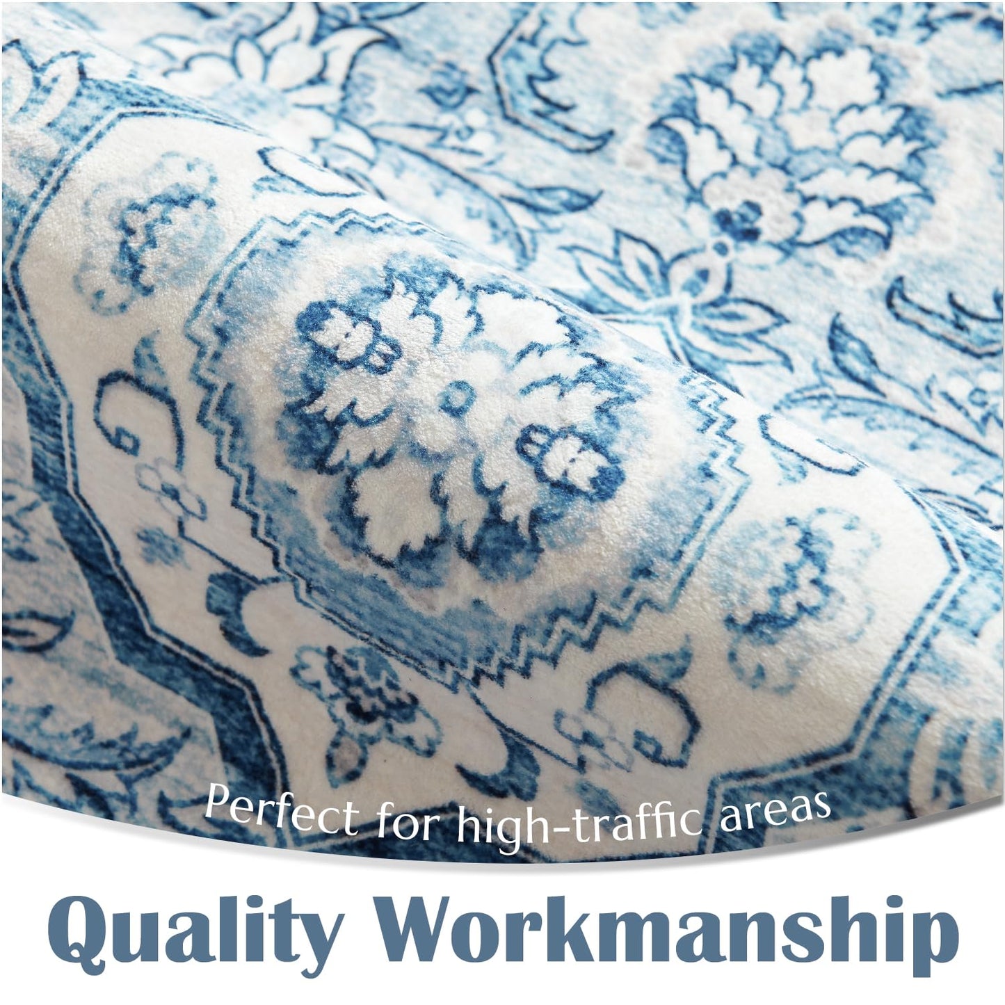 jinchan Area Rug 5x7 Medallion Floral Washable Rug Non Slip Vintage Soft Carpet for Living Room Bedroom Dining Room Distressed Blue