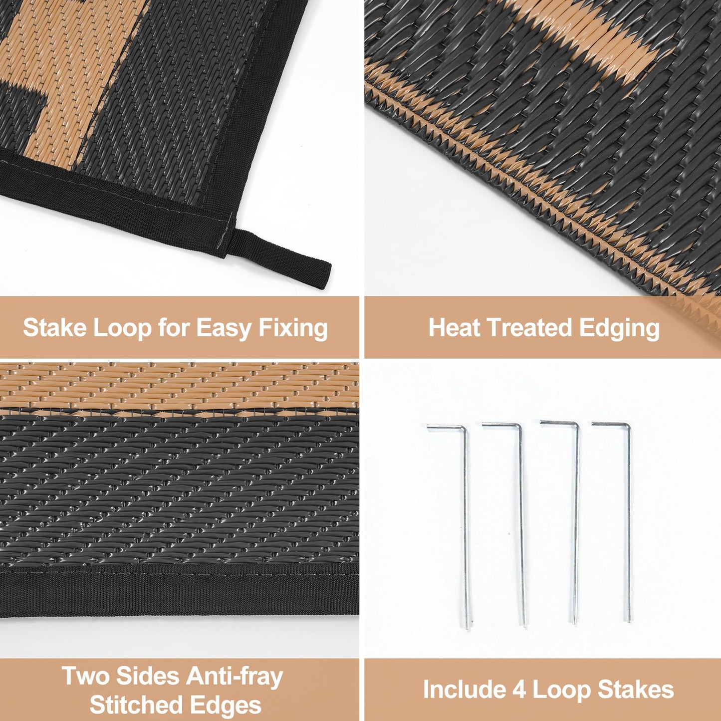 Anidaroel Outdoor Rugs 8x10 for Patios Clearance, Reversible Plastic Straw Outside Rug, Large Outdoor Area Rug RV Camping Mat for Deck, Backyard, Picnic, Beach, Trailer(Black&Brown, 8‘x10')