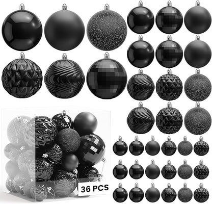 Annecy Christmas Tree Ornaments - 36 PCS Shatterproof Christmas Ball Ornaments Set for Holiday, Wreath & Party Decorations (Multi-Size, Black)