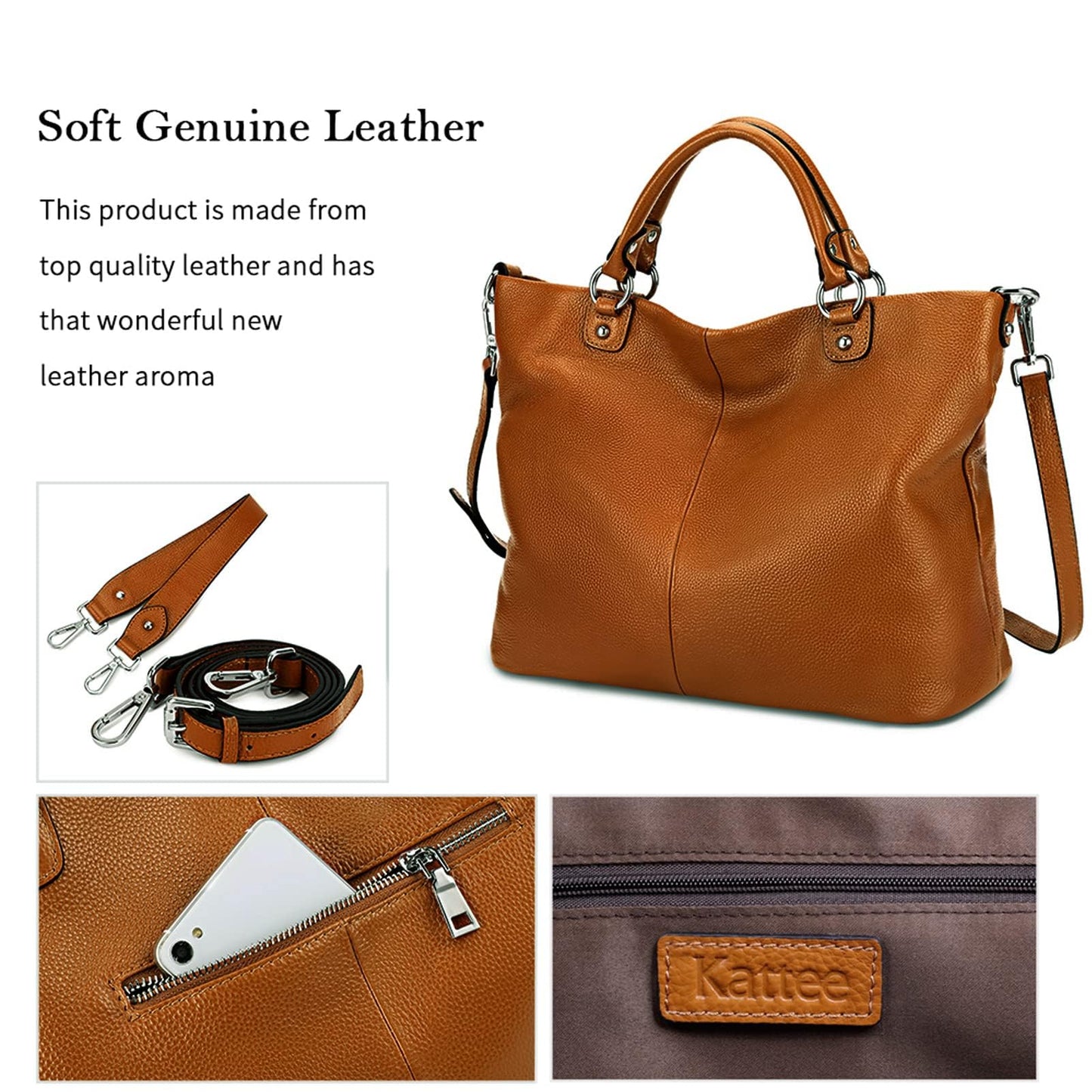 Kattee Women's Soft Genuine Leather Tote Bag, Top Satchel Purses and Handbags