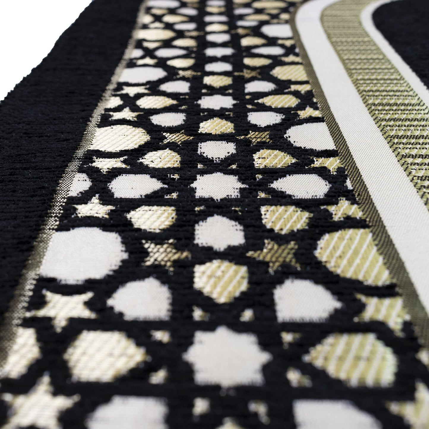 Modefa Turkish Islamic Prayer Mat - Wide Chenille Praying Mat - Multi Person Muslim Janamaz Sajada for Family - Large Gathering & Group Praying Carpet - Selcuk Star 3 Person (Black)