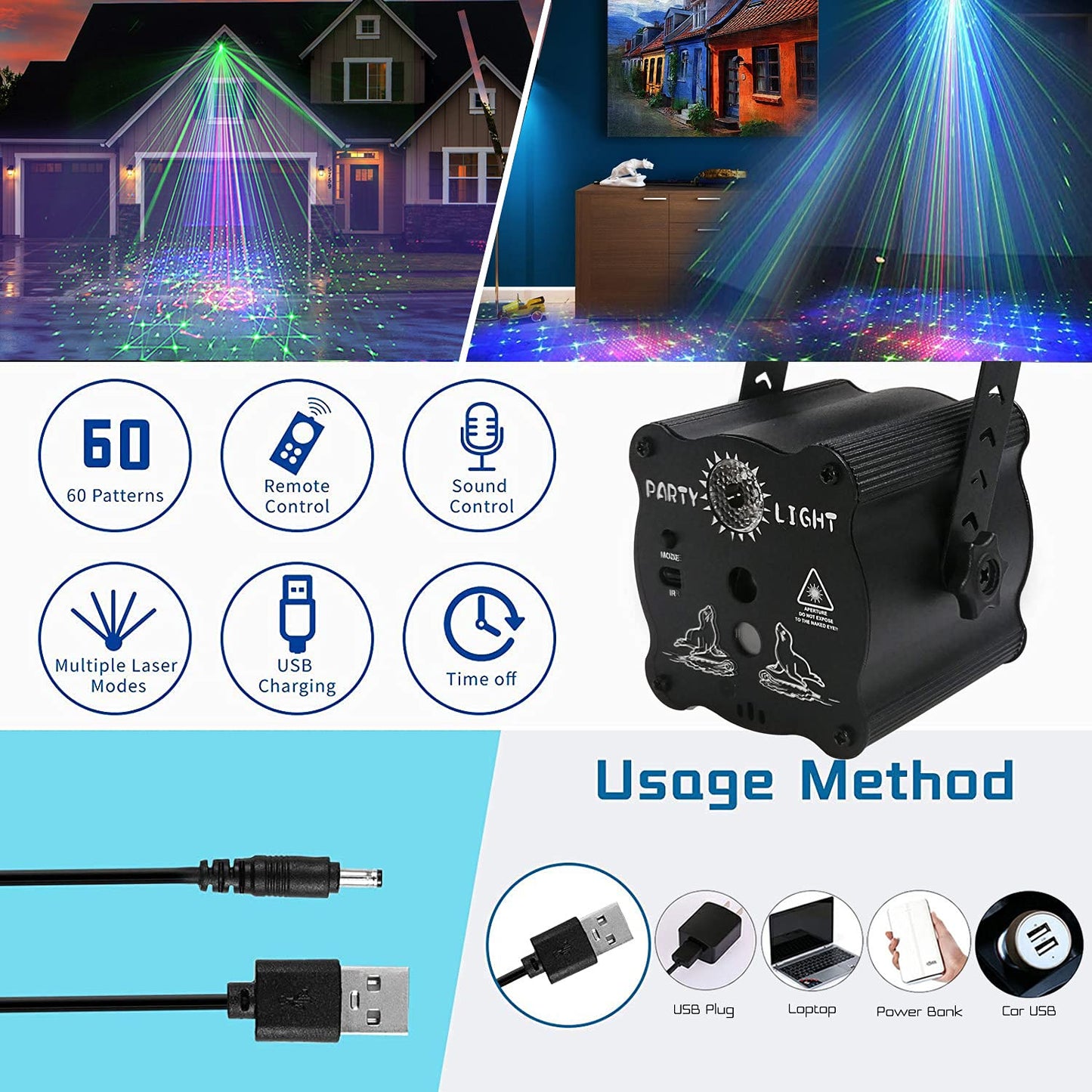 bubusan 2-in-1 Disco Ball Party Lights with Remote, Sound Activated LED Strobe Light for Parties, USB Powered DJ Disco Light Projector for Room Decor, Glow Party Supplies, Birthday, Christmas, Club