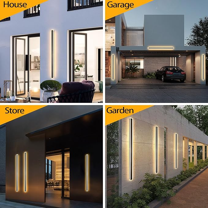 2 Pack 79 Inch Modern Outdoor Wall Light IP65 Waterproof Exterior Wall Sconce 3000K LED House Lights, Linear Long Outdoor Light for Garage Porch Patio