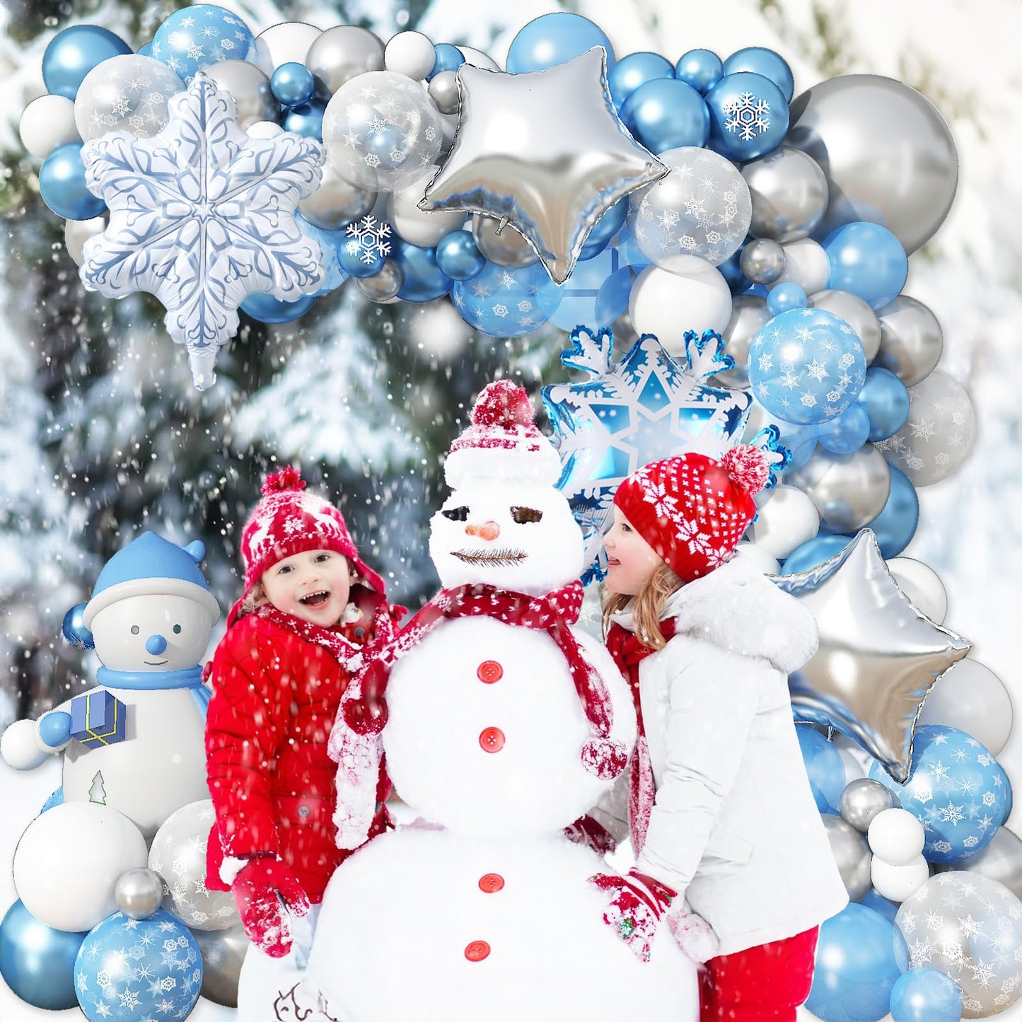 Snowflake Balloon Garland Arch Kit Winter Snowflake Balloons with Silver Blue White Snow Confetti Latex Balloon for Winter Wonderland Christmas Baby Shower Princess Birthday Party Decor