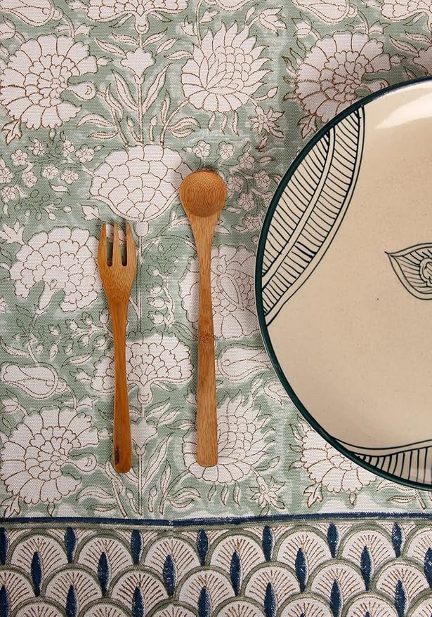 ATOSII Jade 100% Cotton Rectangle Summer Tablecloth, Block Print Floral Table Cloth Linen for Dining, Parties, Weddings, Outdoors I Grand Millennial Decor 60 X 108 Inches I 8 Seater I Memorial Day
