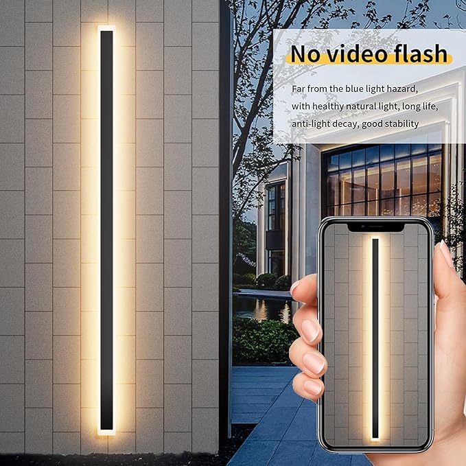 Aipsun Porch Wall Lights 71 inch Long Strip Modern Outdoor Wall Light Fixture 1 Pack, 50W Black Wall Mount Lighting Sconce Exterior Lights Wall Sconce 3000K for House Living Room Corridor