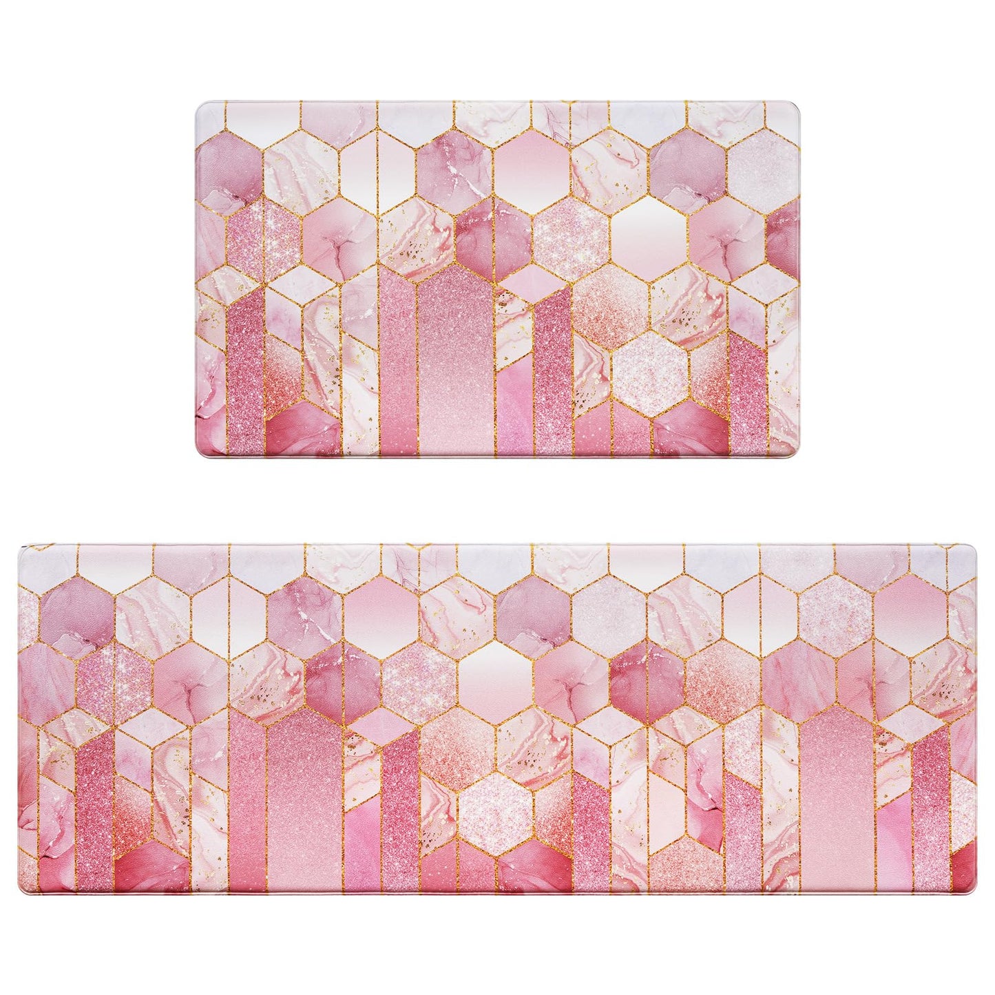 Likiyol Marble Kitchen Rugs Set of 2 Kitchen Mats for Floor Anti Fatigue Mats for Kitchen Floor, Pink Ombre Kitchen Rugs Non Slip Washable Comfort Standing Kitchen Decor Mat, 18'' x 48'' + 18'' x 30''
