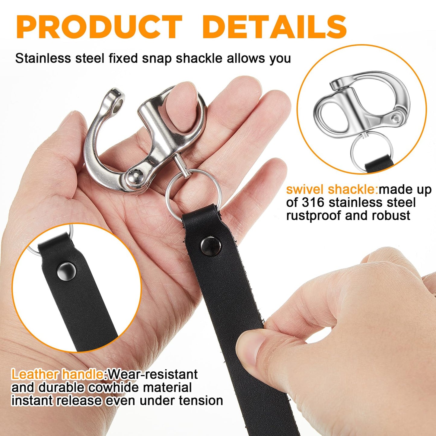 Reallnaive 4 Pcs Quick Release Clip Shackle for SCBA Mask - Firefighter Accessories, Quick Release Snap Shackle with Leather Handle, Marine Grade 316 Stainless Steel for Rigging(Black)