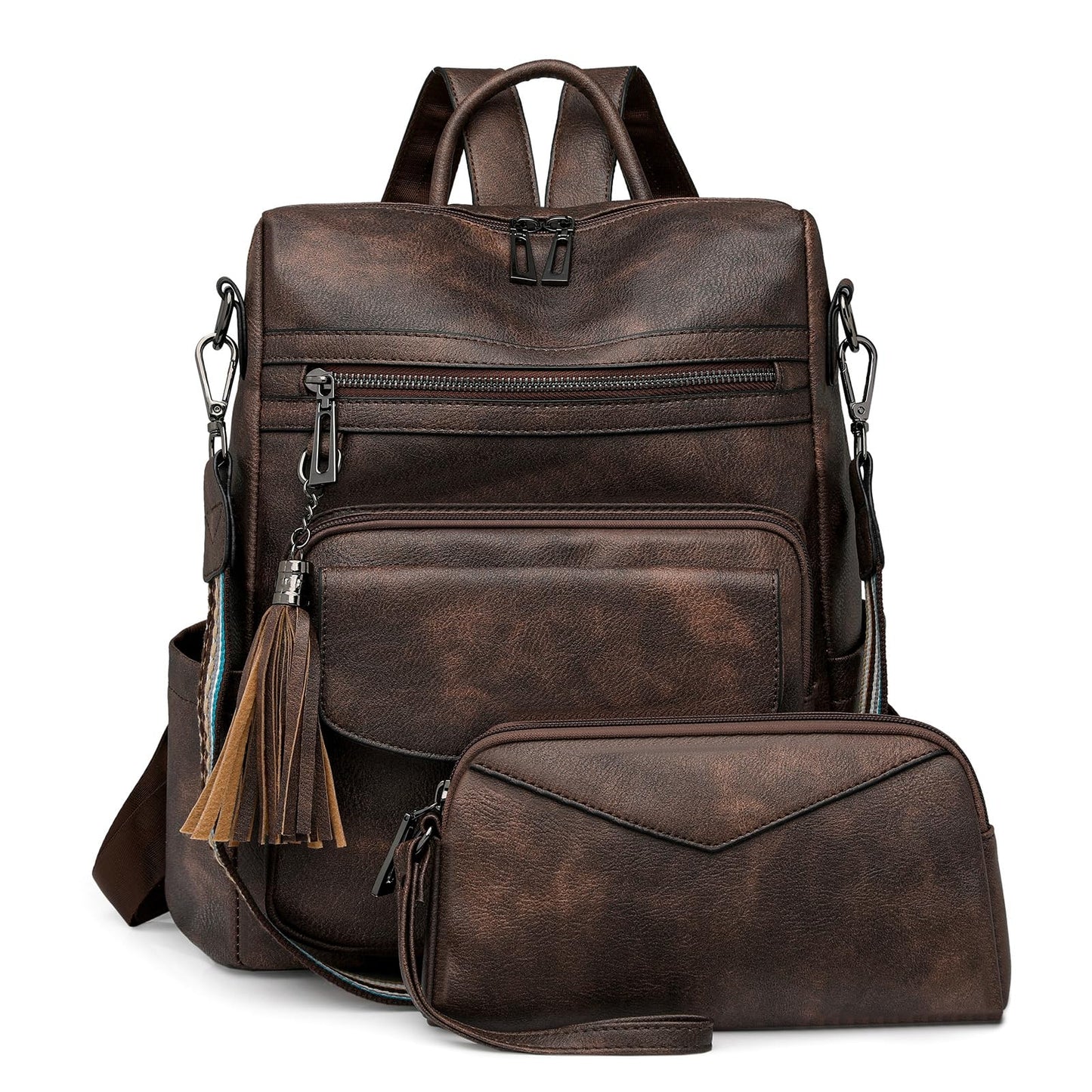 GAEKEAO Backpack Purse for Women Fashion Leather Designer Travel Backpack Purses Convertible Shoulder Bag with Wristlet (Two-toned Coffee)