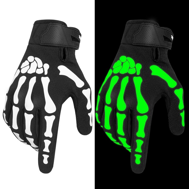 RIGWARL Motorcycle Gloves for Men and Women, Breathable Dirt Bike Gloves with Non-Slip Palm, Skeleton Motorcycle Riding Glove Glow in the Dark(White, L)