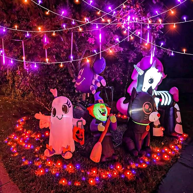Vivideal 300 LED Christmas Lights Outdoor, 100ft Christmas String Lights Indoor Clear Wire 8 Modes Waterproof Plug in String Light for Tree Party Garden Decorations, Purple&Orange