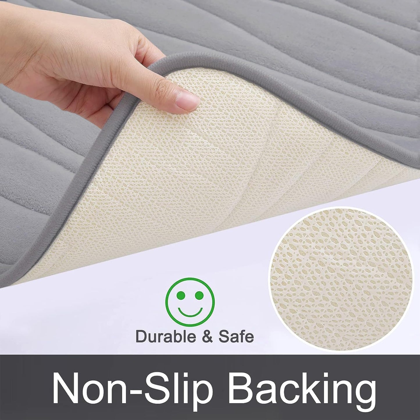 santanu Luxury Flannel Memory Foam Bathroom Rugs Sets 2 Piece - 32x20 Bath Mat + 24x20 U-Shape Contour Rug, Water Absorption Soft Non Slip Thick Absorbent Washable Dry Fast (Wave Light Grey)
