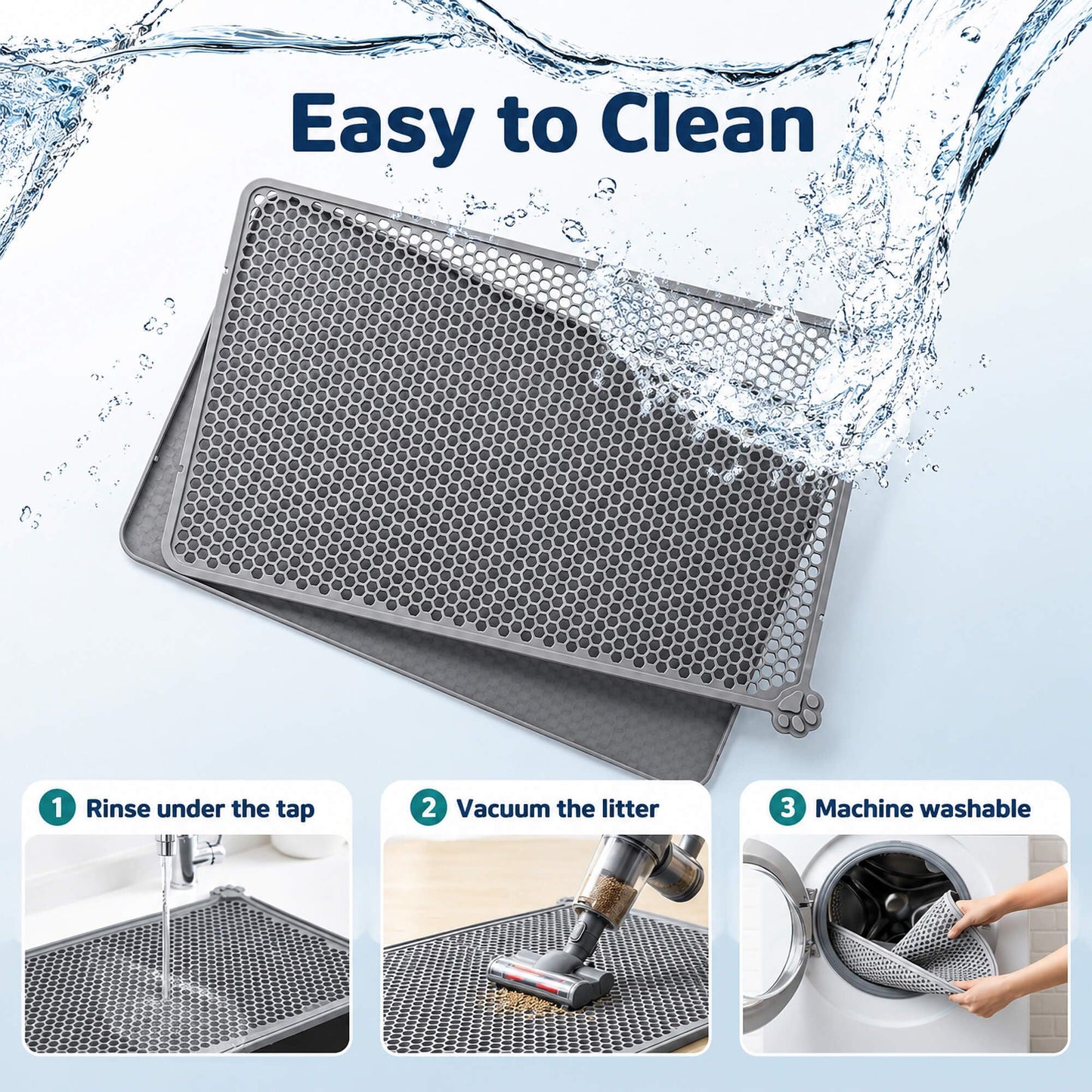 Purrersia Silicone Cat Litter Mat 24x15" Double Layer Honeycomb Non-Slip