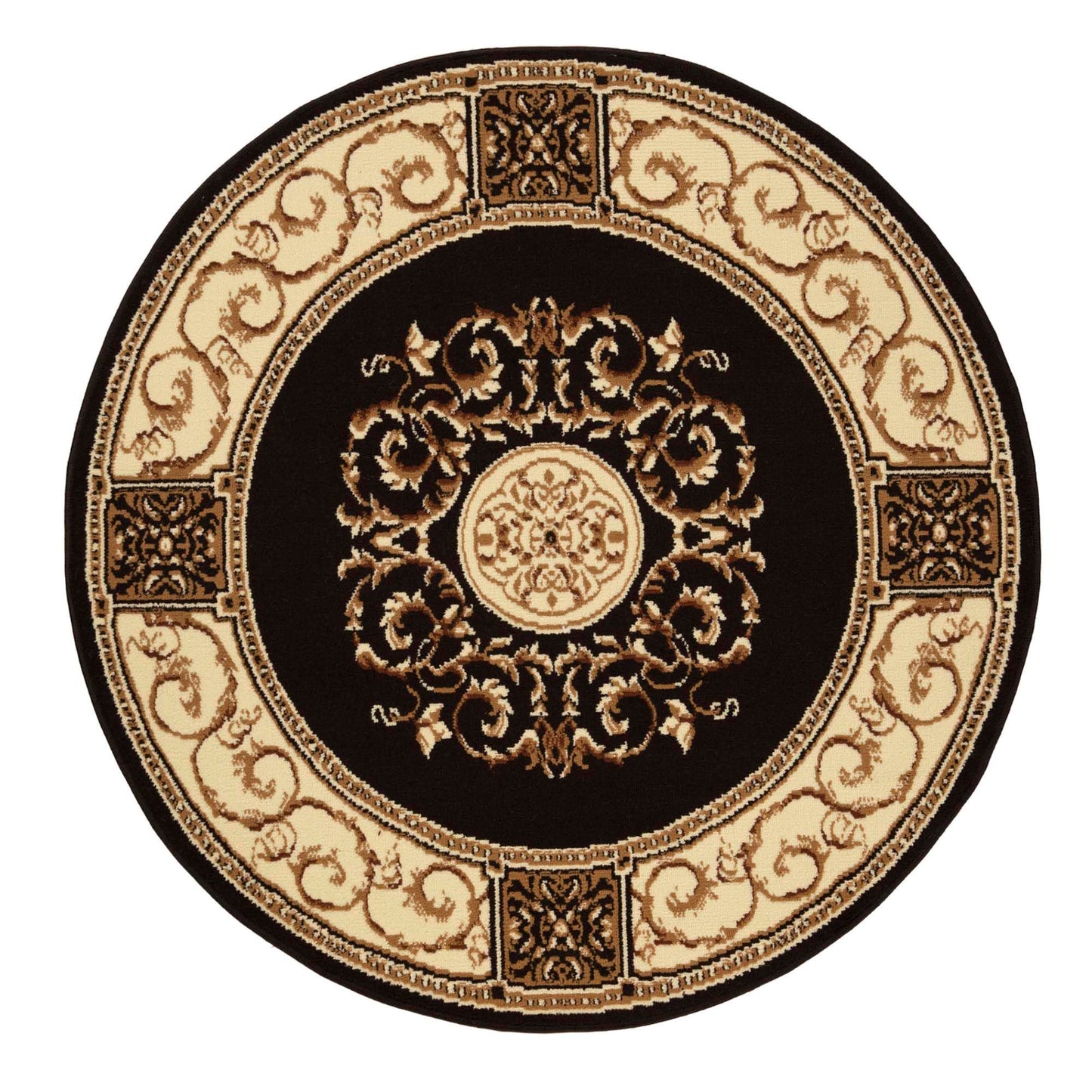 Superior Indoor Area Rug, Jute Backing, Plush Floral Rugs for Entryway, Living Room, Kitchen Floors, Bedroom, Office Floor Cover, Medallion Rugs, Elegant Medallion Collection, 5' Round, Coffee