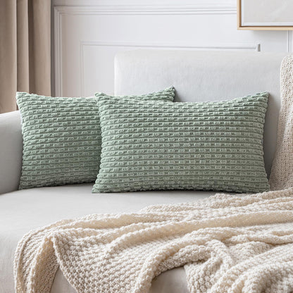 MIULEE Pack of 2 Decorative Throw Pillow Covers 18x18 Inch Soft Boho Striped Textured Corduroy Pillow Covers Modern Farmhouse Home Decor for Couch Bed Sofa Living Room Cream White