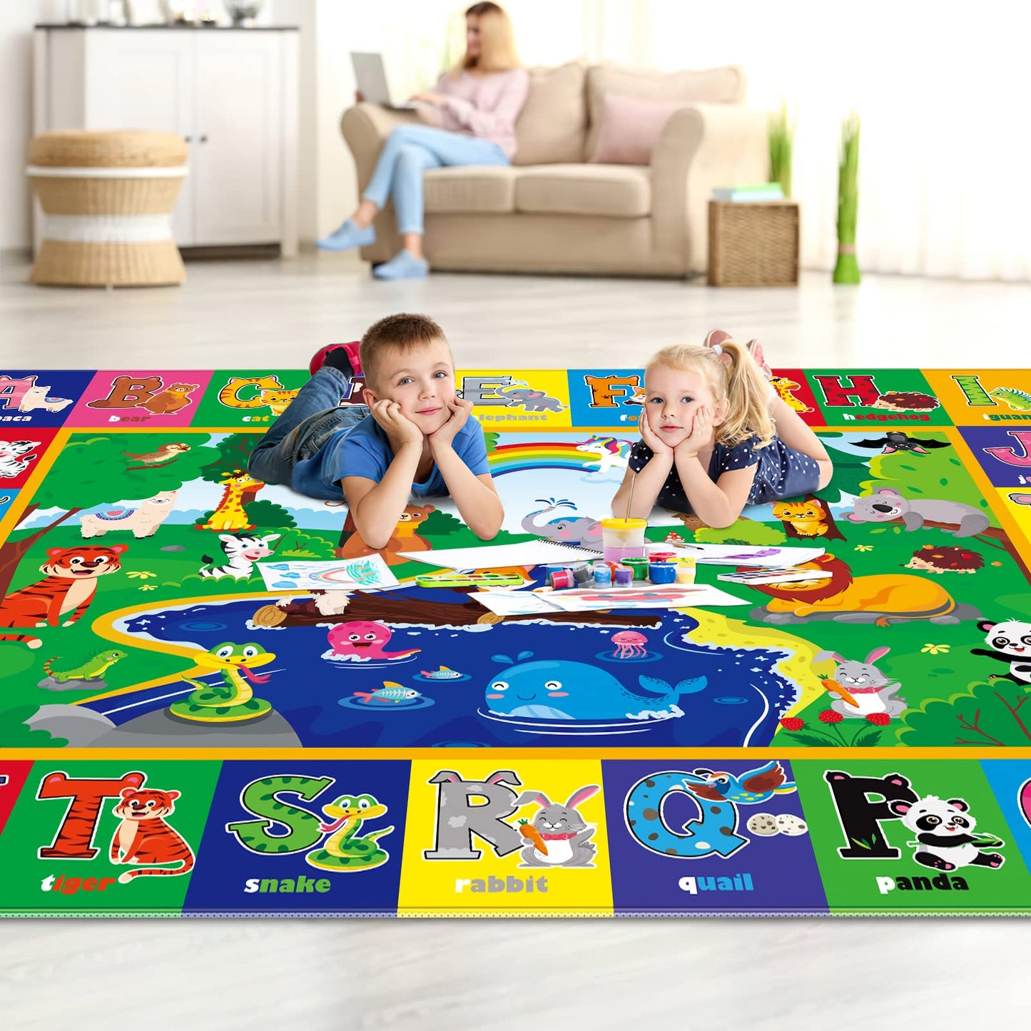 Soft Non-Toxic Baby Play Mat with ABC Alphabet - Foldable Crawling Mat for Infants & Toddlers, Extra Thick Floor Mat for Nursery, Playroom, Daycare | Non-Slip, Machine Washable (78.7X59 INCH)